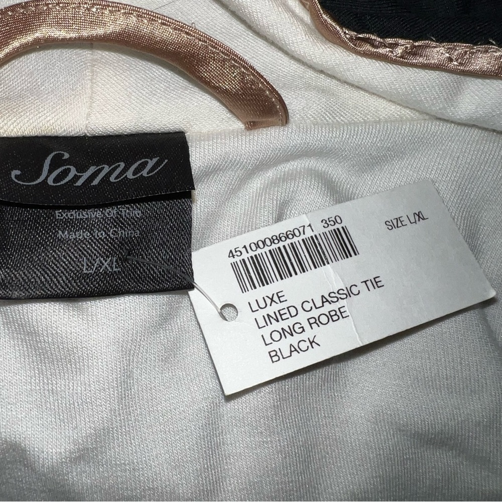 Soma Luxe Black and Cream Lined Long Robe Tie Waist Contrast Trim Women’s L/XL - Picture 4 of 10
